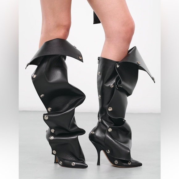 Women Knee High Boots Stiletto High Heel Boot Detachable Snap-off Panel Boots - Picture 7 of 8